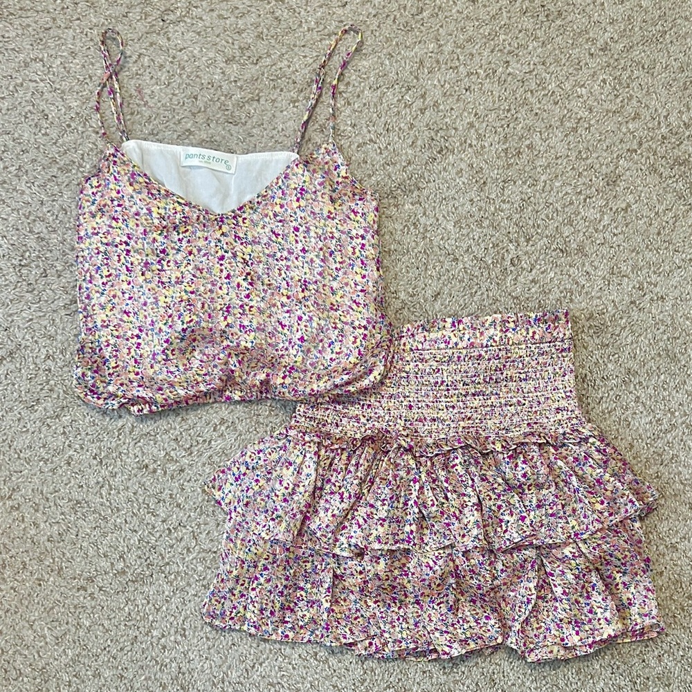 Pants Store Ditsy Floral Tank/Skirt Two Piece Set